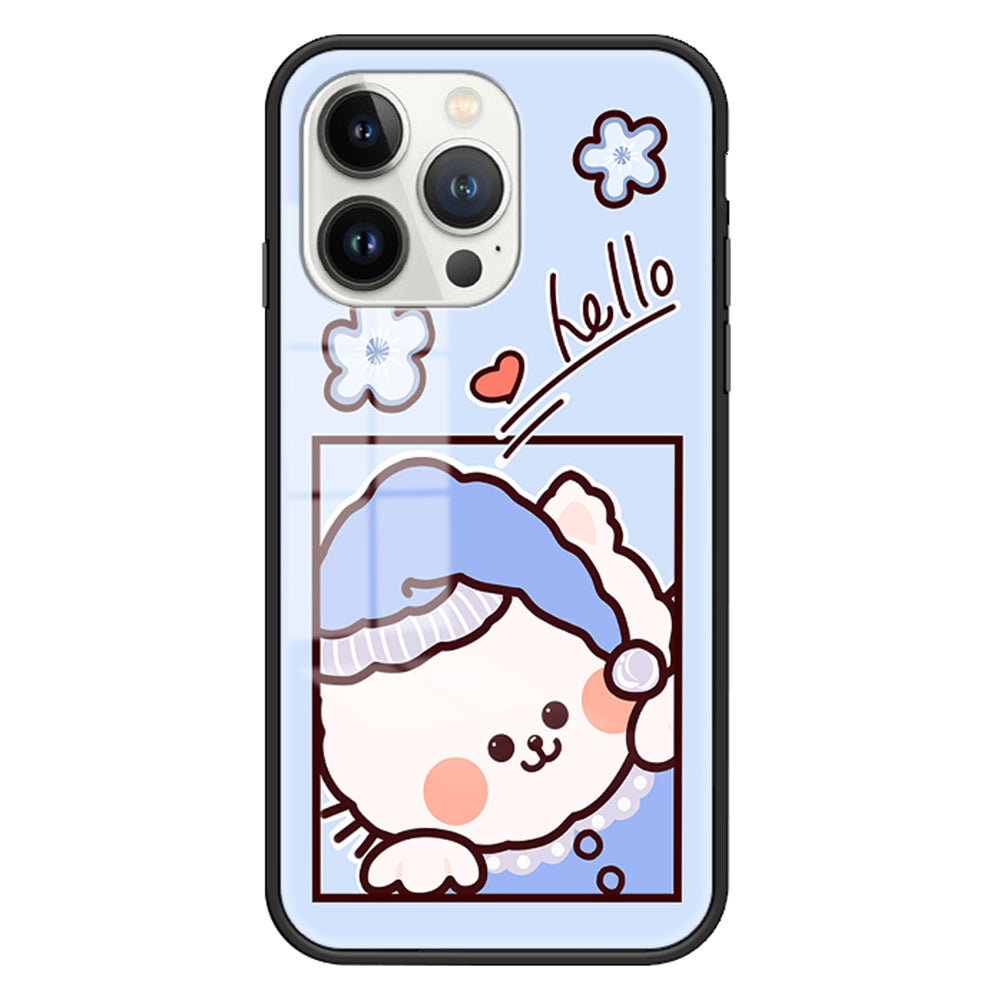 Uniqkart for iPhone 15 Pro Pattern Printing Phone Cover Tempered Glass+PC+TPU Protective Shell - Blue Cat
