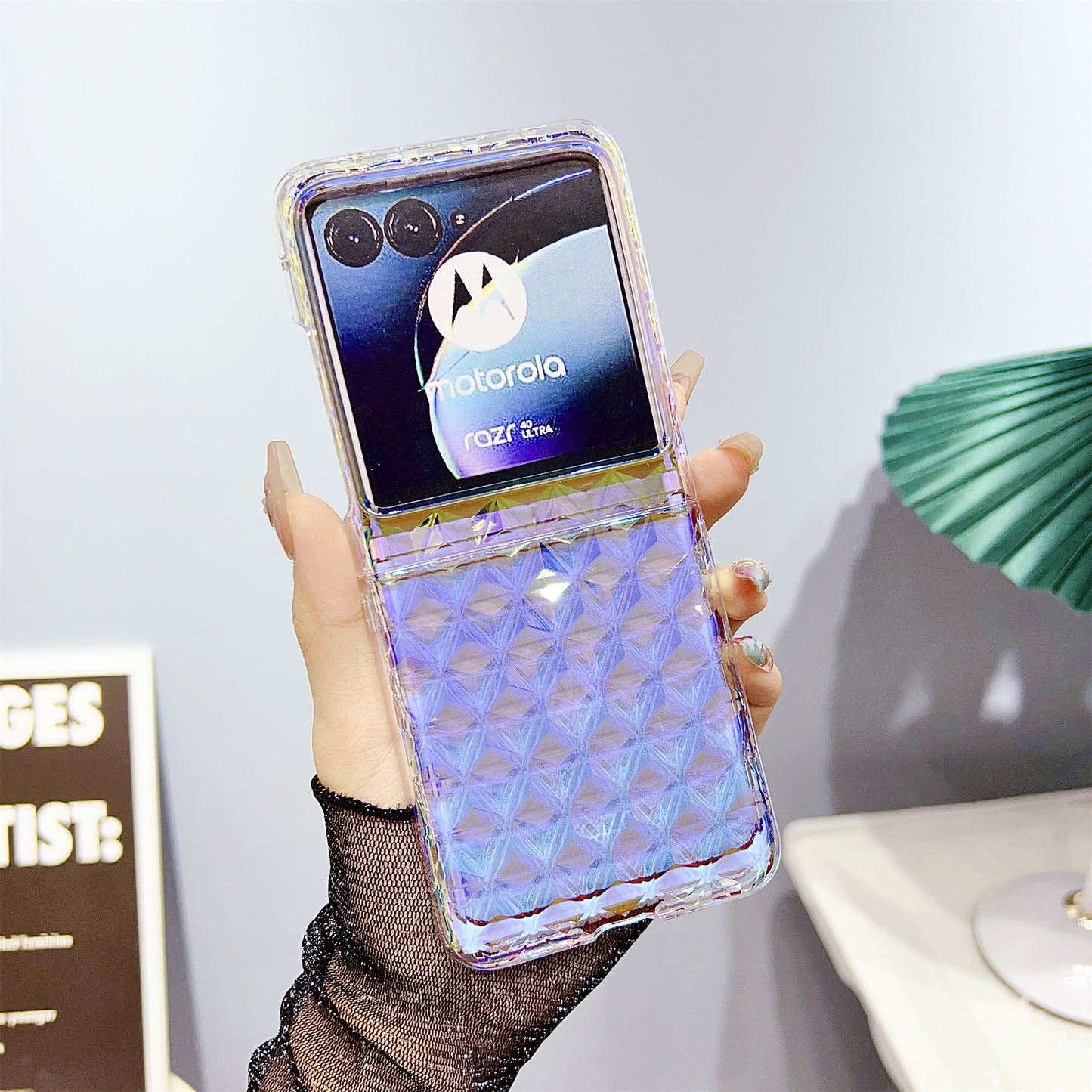 Hard PC Folding Phone Case for Motorola Razr 40 Ultra 5G , Diamond Texture Electroplating Phone Cover - Purple