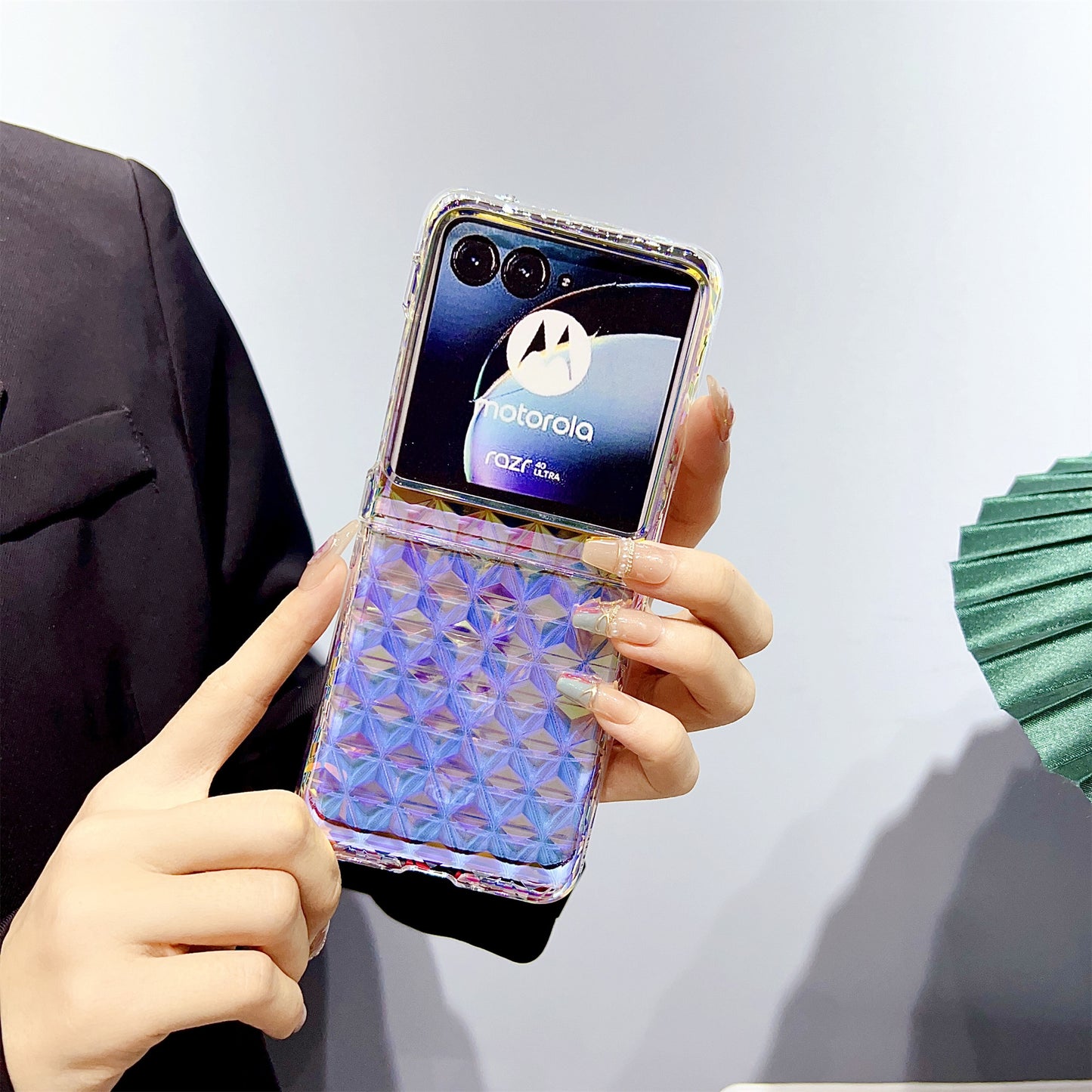 Hard PC Folding Phone Case for Motorola Razr 40 Ultra 5G , Diamond Texture Electroplating Phone Cover - Purple