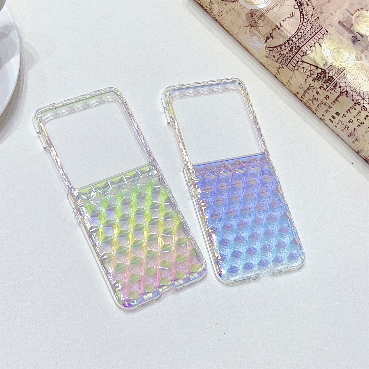 Hard PC Folding Phone Case for Motorola Razr 40 Ultra 5G , Diamond Texture Electroplating Phone Cover - Purple