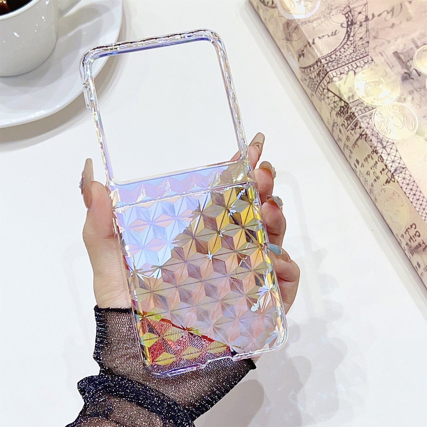 Hard PC Folding Phone Case for Motorola Razr 40 Ultra 5G , Diamond Texture Electroplating Phone Cover - Green