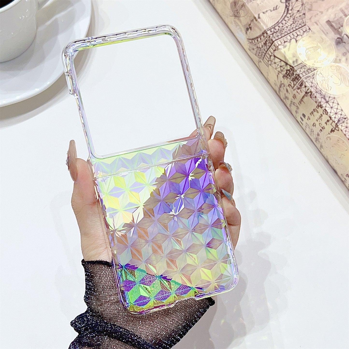 Hard PC Folding Phone Case for Motorola Razr 40 Ultra 5G , Diamond Texture Electroplating Phone Cover - Green