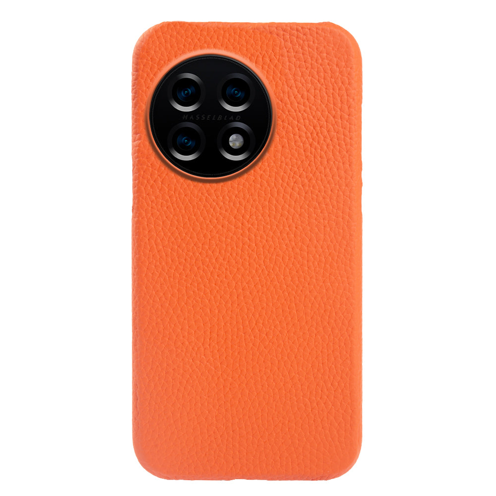 For OnePlus 11 5G Fall Proof Phone Cover Genuine Cow Leather Coated PC Case Compatible with MagSafe - Orange