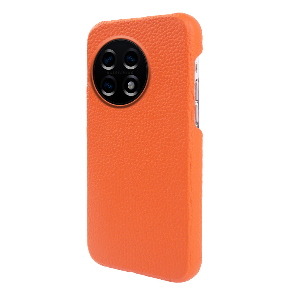 For OnePlus 11 5G Fall Proof Phone Cover Genuine Cow Leather Coated PC Case Compatible with MagSafe - Orange