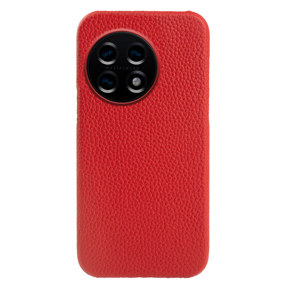 For OnePlus 11 5G Fall Proof Phone Cover Genuine Cow Leather Coated PC Case Compatible with MagSafe - Red