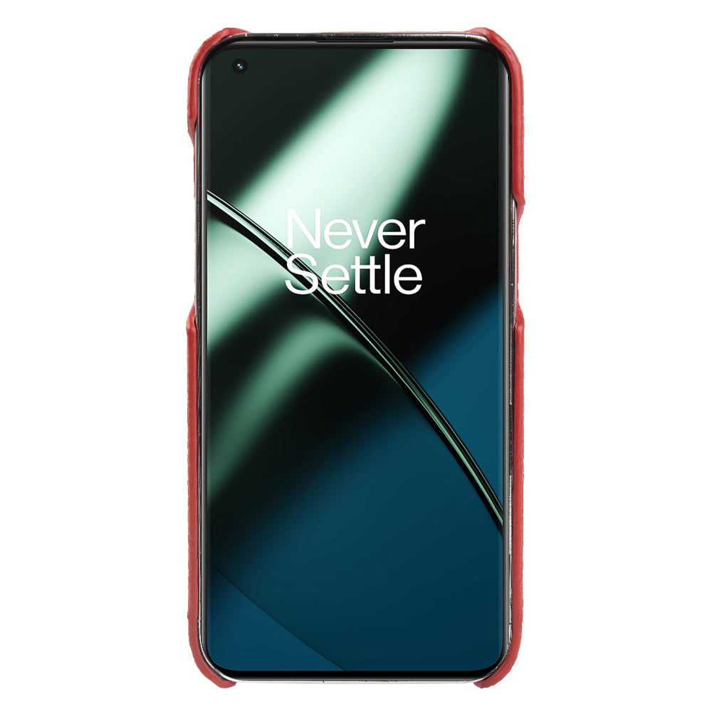 For OnePlus 11 5G Fall Proof Phone Cover Genuine Cow Leather Coated PC Case Compatible with MagSafe - Red