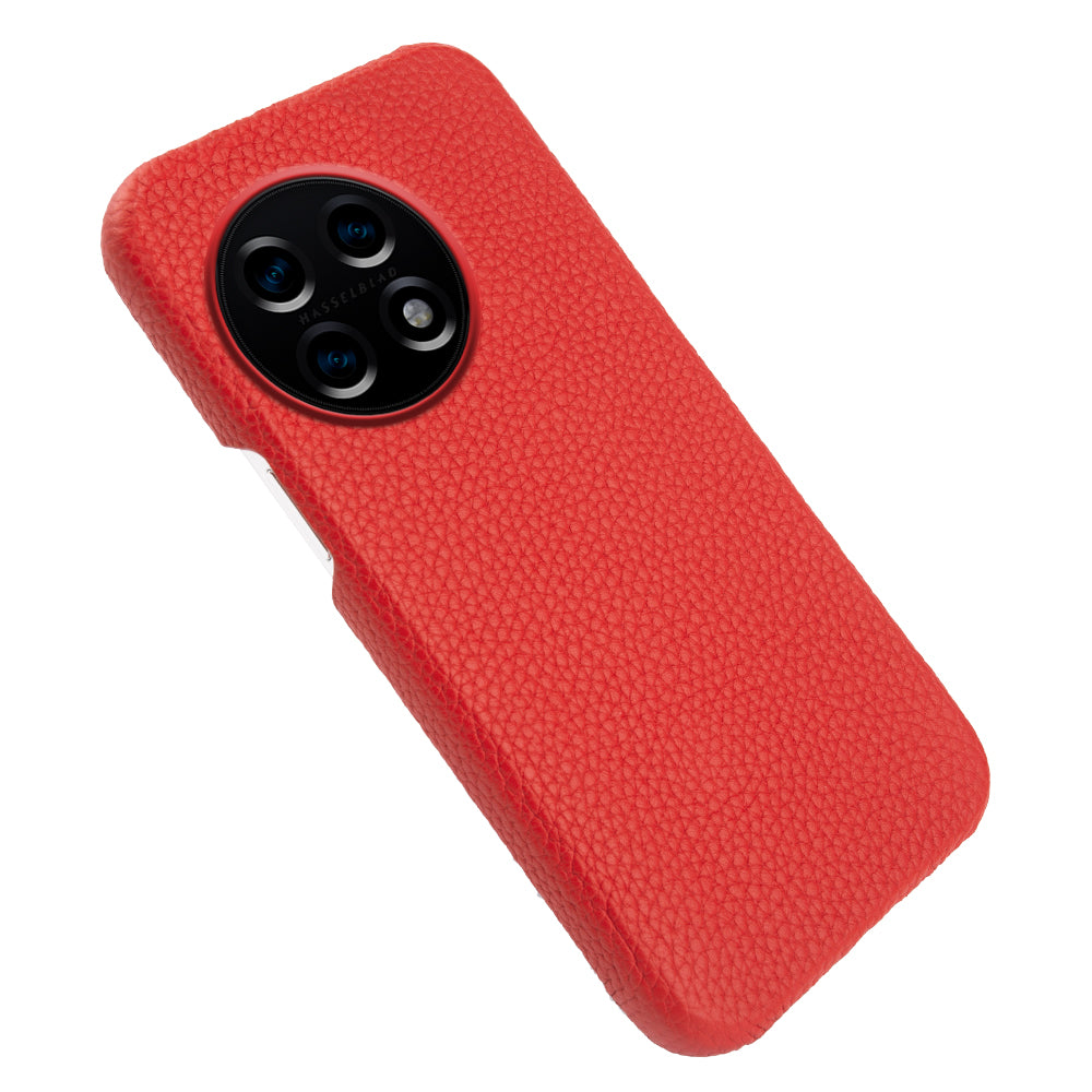 For OnePlus 11 5G Fall Proof Phone Cover Genuine Cow Leather Coated PC Case Compatible with MagSafe - Red