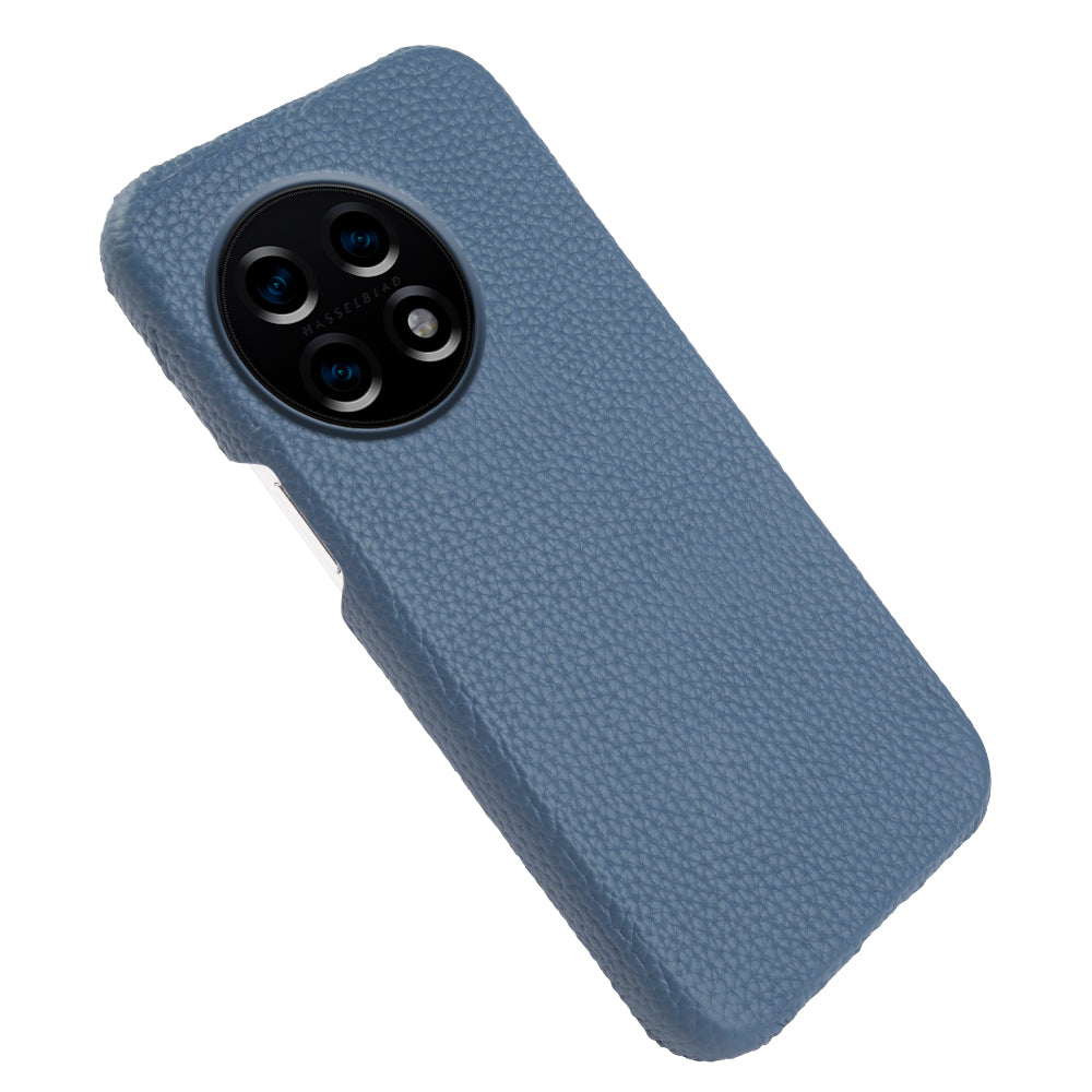For OnePlus 11 5G Fall Proof Phone Cover Genuine Cow Leather Coated PC Case Compatible with MagSafe - Blue