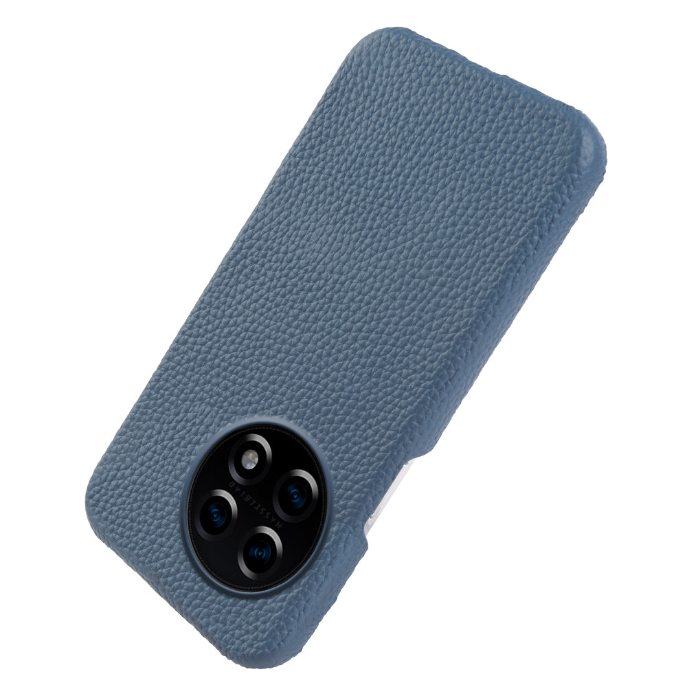 For OnePlus 11 5G Fall Proof Phone Cover Genuine Cow Leather Coated PC Case Compatible with MagSafe - Blue