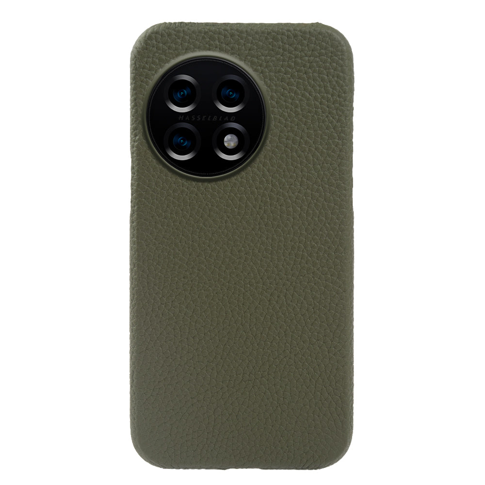 For OnePlus 11 5G Fall Proof Phone Cover Genuine Cow Leather Coated PC Case Compatible with MagSafe - Green