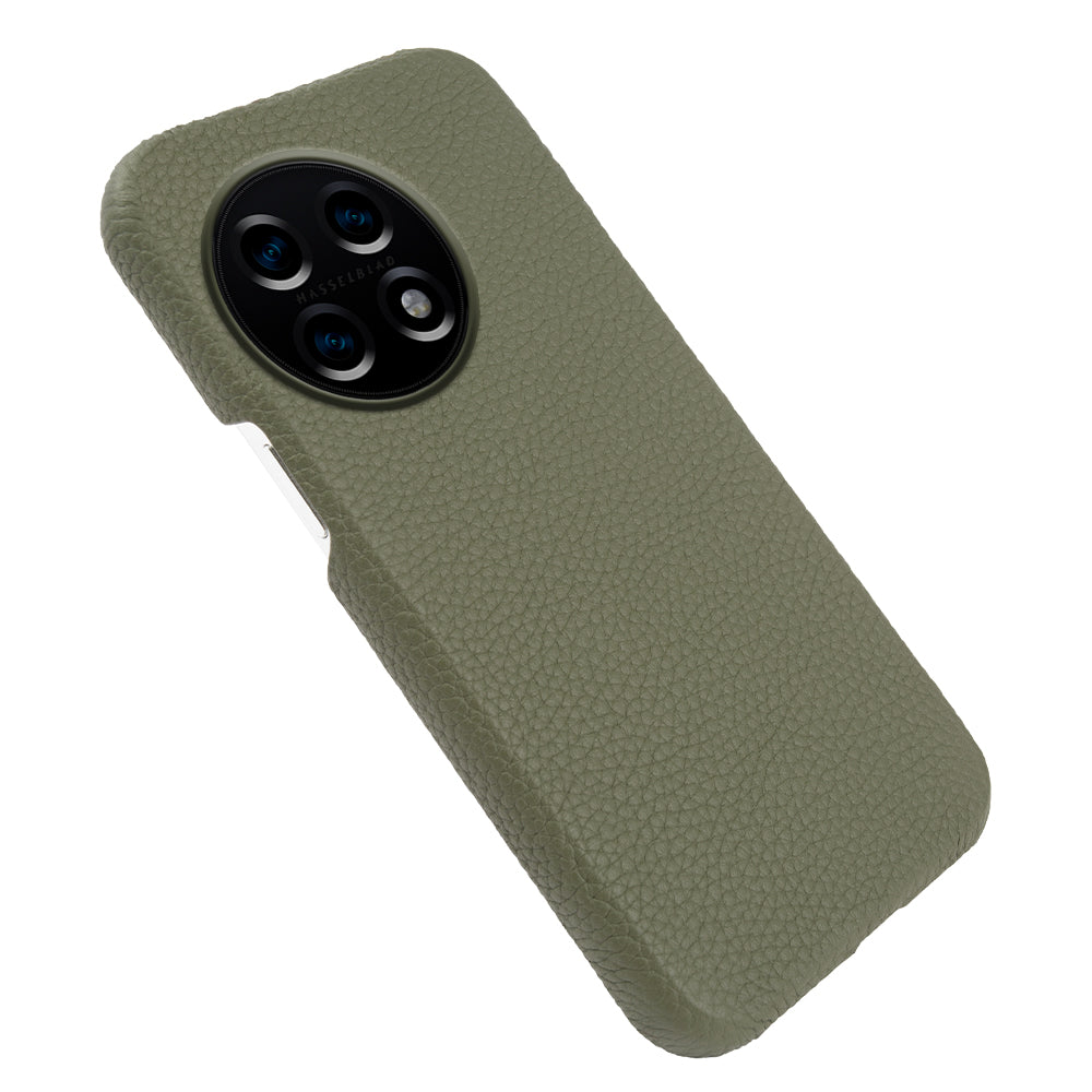 For OnePlus 11 5G Fall Proof Phone Cover Genuine Cow Leather Coated PC Case Compatible with MagSafe - Green