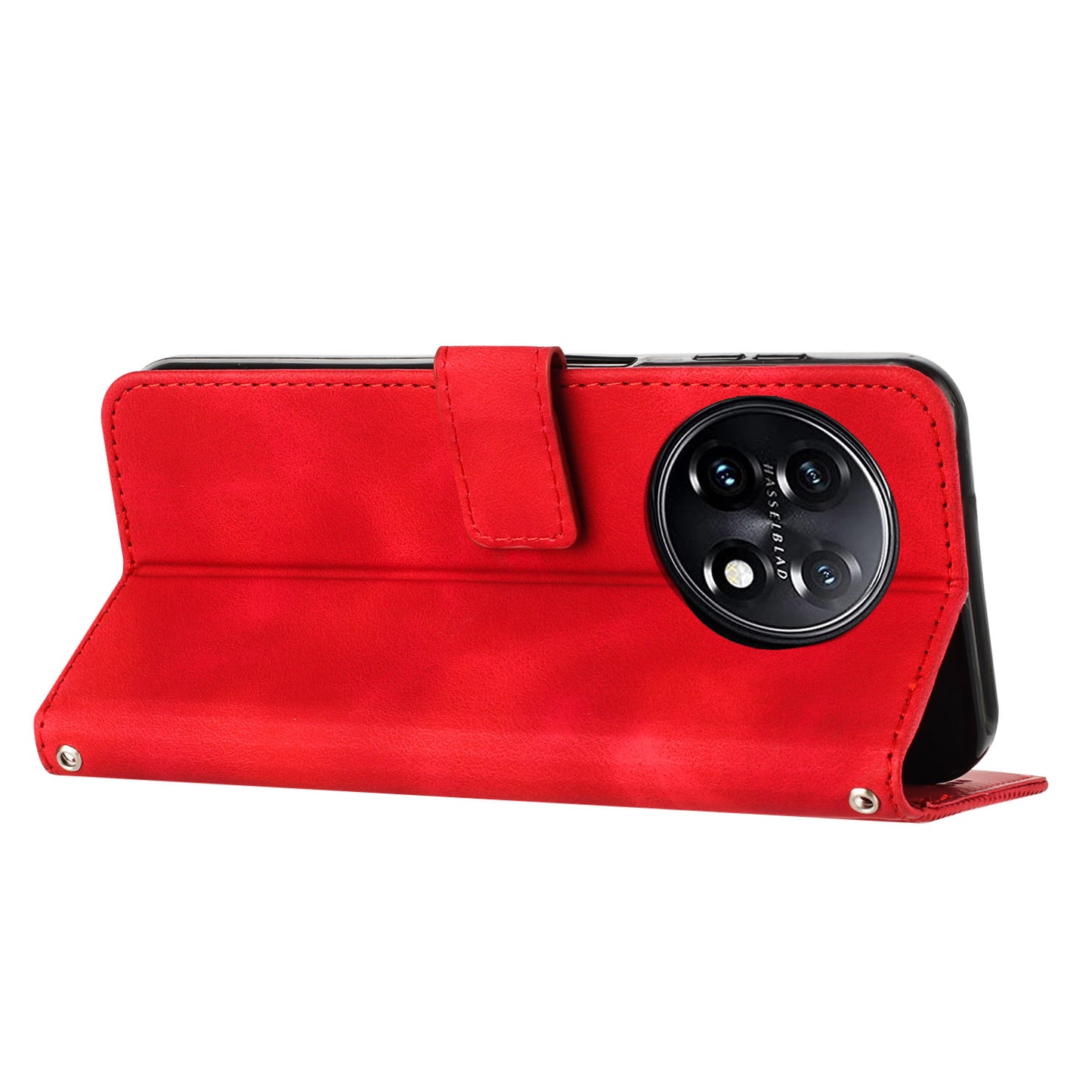 Triangle Imprinted Wallet Phone Case for OnePlus 11 5G , Stand PU Leather Anti-drop Cover - Red