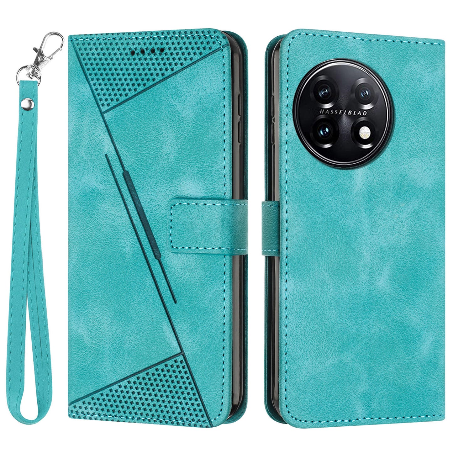 Triangle Imprinted Wallet Phone Case for OnePlus 11 5G , Stand PU Leather Anti-drop Cover - Green