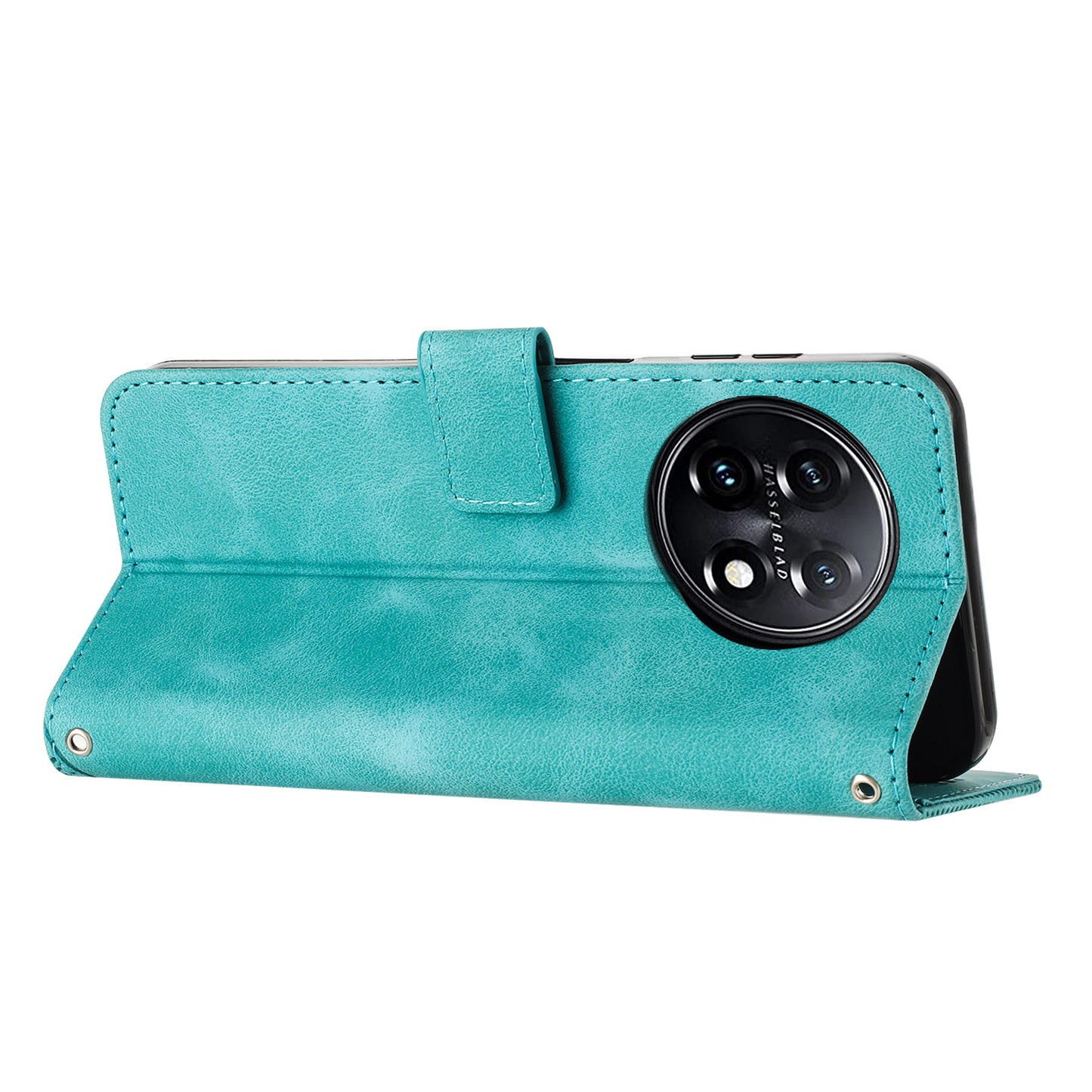 Triangle Imprinted Wallet Phone Case for OnePlus 11 5G , Stand PU Leather Anti-drop Cover - Green