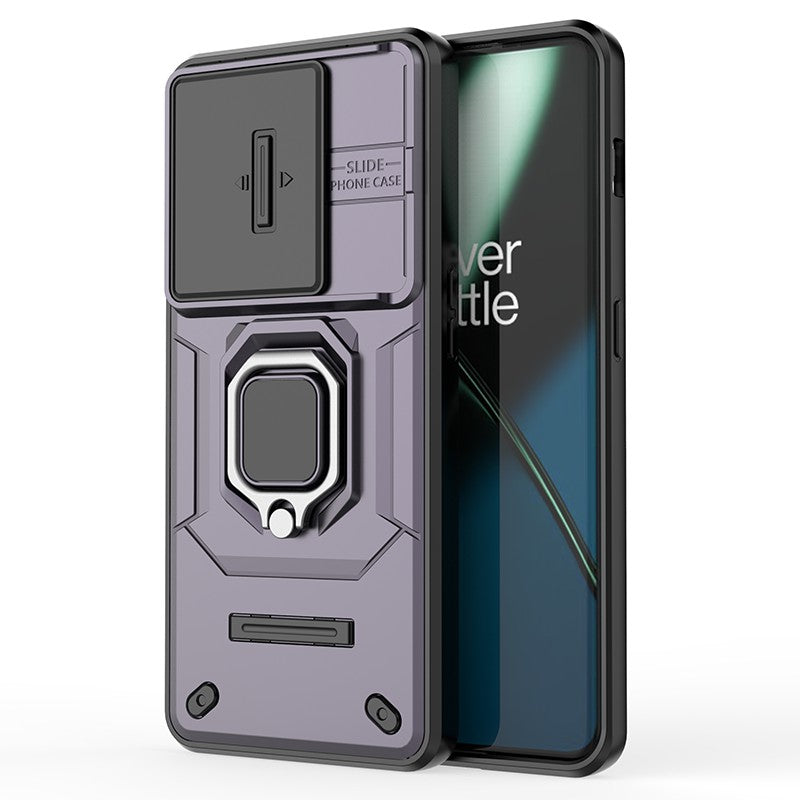 For OnePlus 11 5G Case Slide Lens Shield Ring Kickstand PC+TPU Phone Cover - Purple