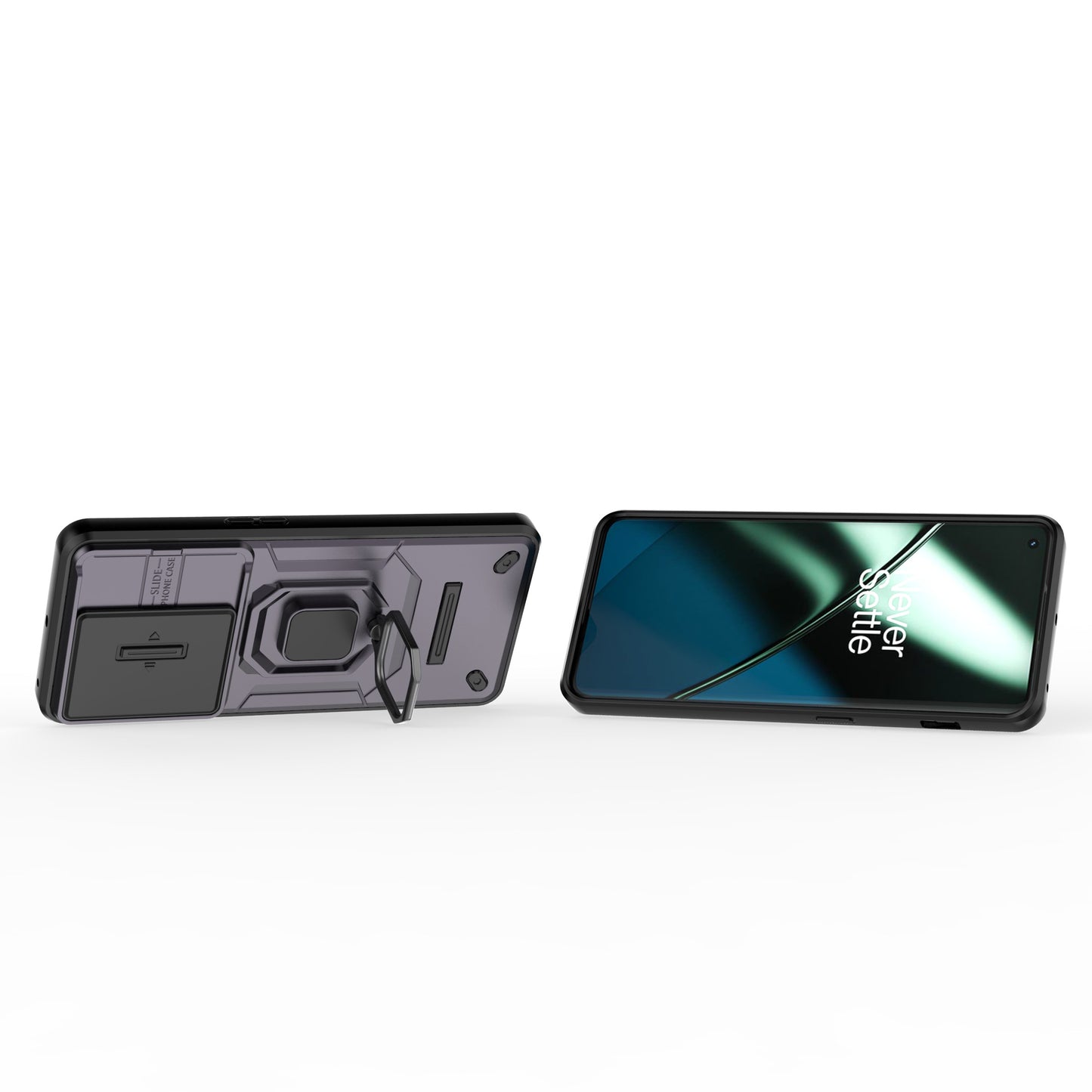 For OnePlus 11 5G Case Slide Lens Shield Ring Kickstand PC+TPU Phone Cover - Purple