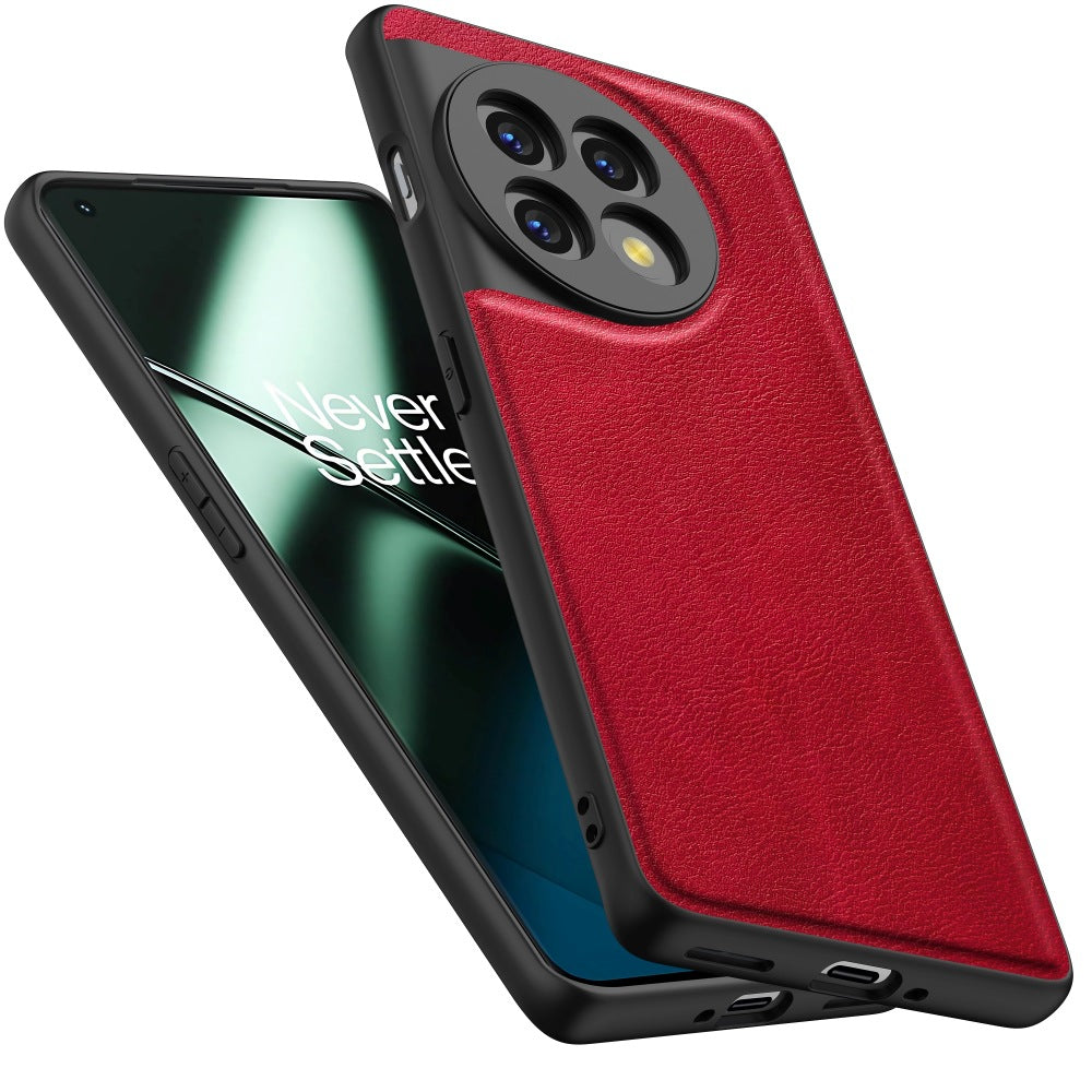 For OnePlus 11 5G PU Leather+TPU+PC Phone Cover Retro Anti-scratch Cell Phone Case - Red