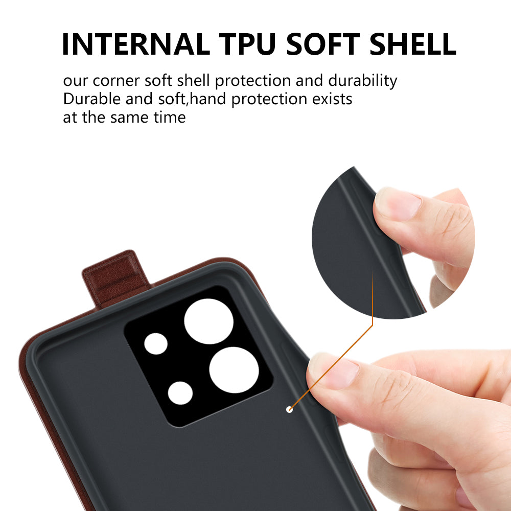 For Xiaomi Redmi Note 13 5G (China) Case Anti-Dust Phone Shell PU Leather Cover with Card Slot - Brown