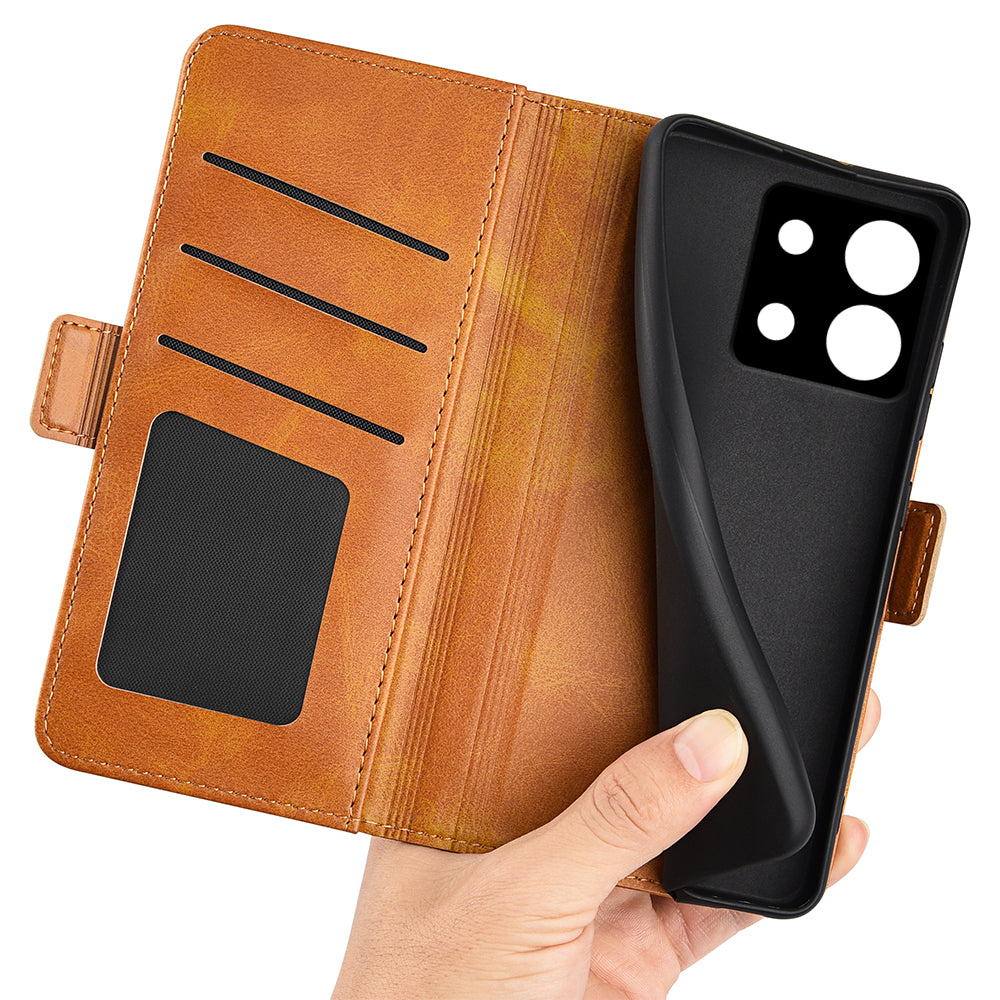 For Xiaomi Redmi Note 13 5G (China) Case Stand Flip Calf Texture Phone Cover PU Leather Wallet Phone Shell - Yellow