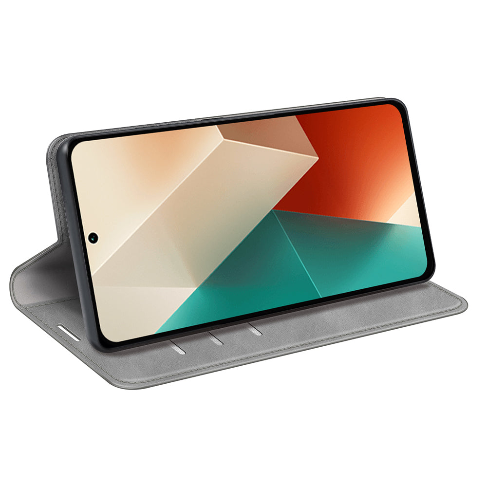 For Xiaomi Redmi Note 13 5G (China) Cell Phone Case PU Leather Wallet Stand Phone Shell with Skin-touch Feeling - Grey