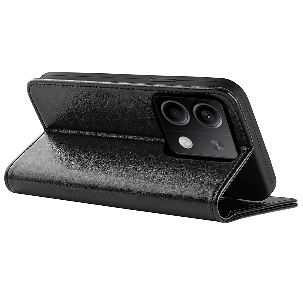 For Xiaomi Redmi Note 13 5G (China) Case Leather Phone Cover Crazy Horse Texture Stand Wallet - Black