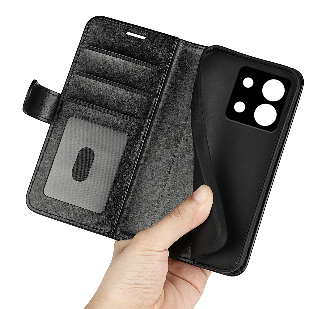 For Xiaomi Redmi Note 13 5G (China) Case Leather Phone Cover Crazy Horse Texture Stand Wallet - Black