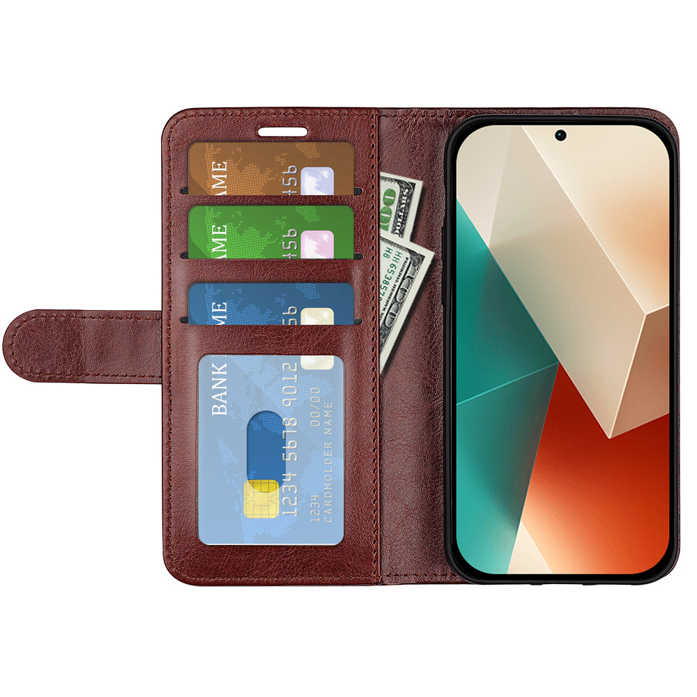 For Xiaomi Redmi Note 13 5G (China) Case Leather Phone Cover Crazy Horse Texture Stand Wallet - Brown