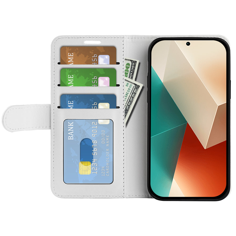 For Xiaomi Redmi Note 13 5G (China) Case Leather Phone Cover Crazy Horse Texture Stand Wallet - White