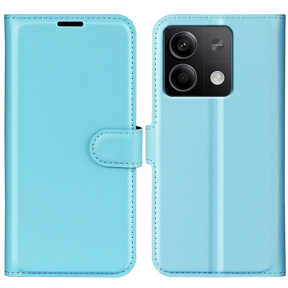 For Xiaomi Redmi Note 13 5G (China) Case Litchi Texture Leather Stand Cover Slim-Fit Wallet Phone Shell - Blue
