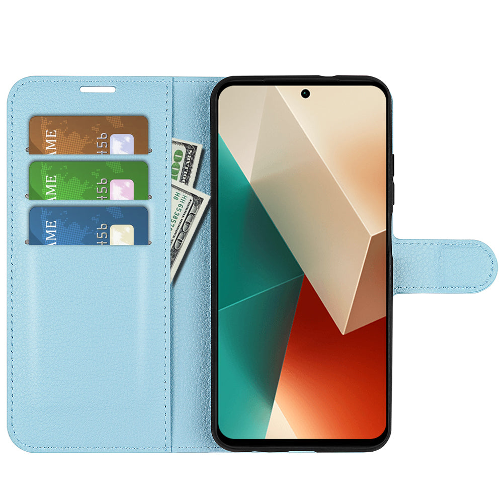 For Xiaomi Redmi Note 13 5G (China) Case Litchi Texture Leather Stand Cover Slim-Fit Wallet Phone Shell - Blue