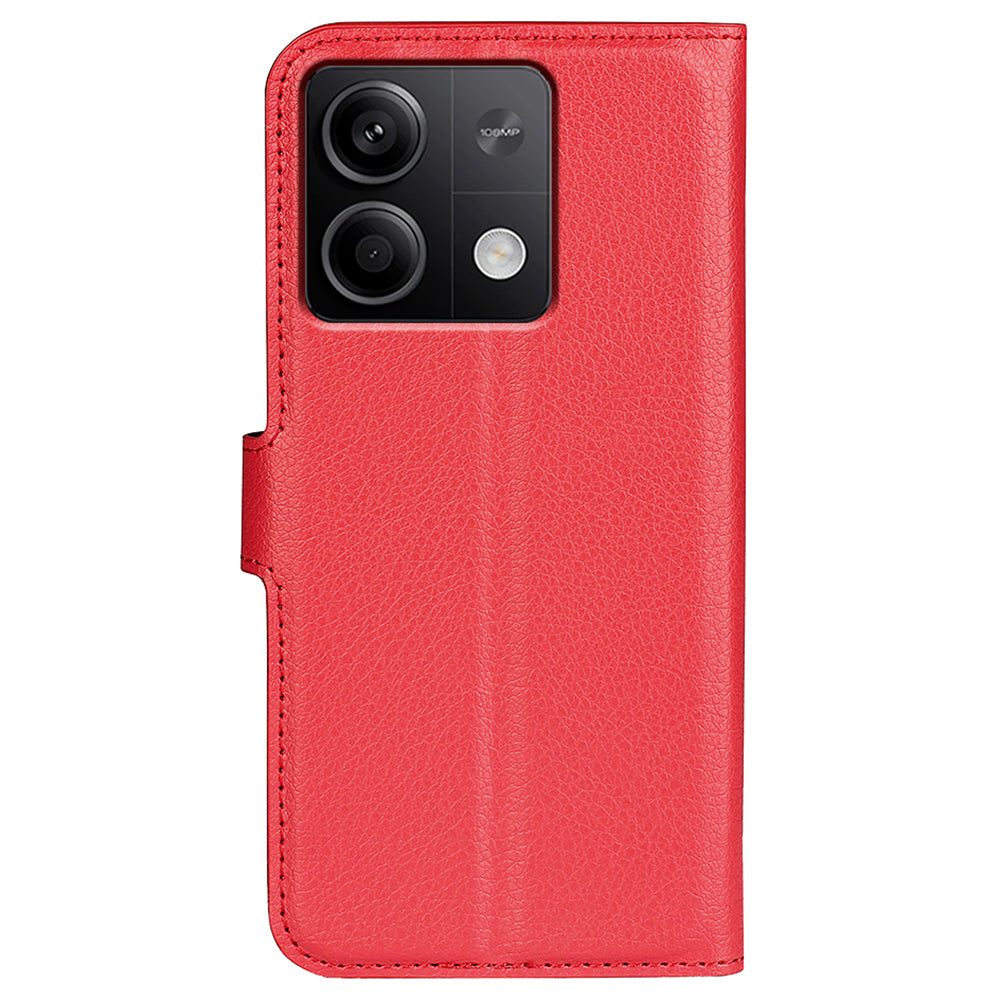 For Xiaomi Redmi Note 13 5G (China) Case Litchi Texture Leather Stand Cover Slim-Fit Wallet Phone Shell - Red