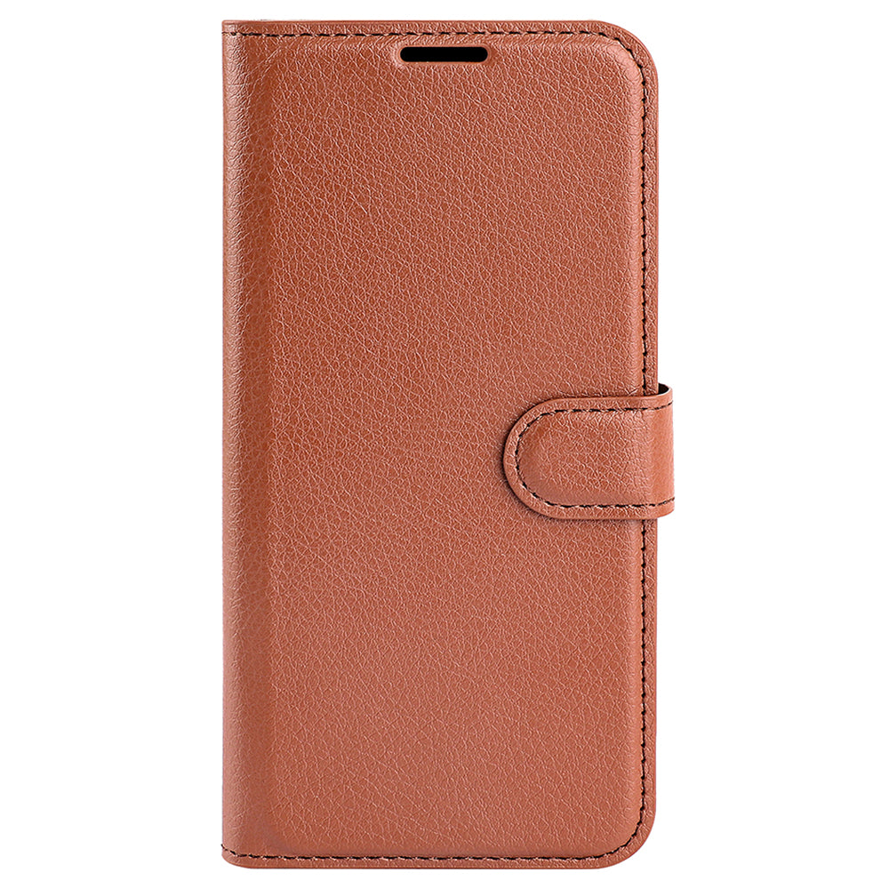 For Xiaomi Redmi Note 13 5G (China) Case Litchi Texture Leather Stand Cover Slim-Fit Wallet Phone Shell - Brown
