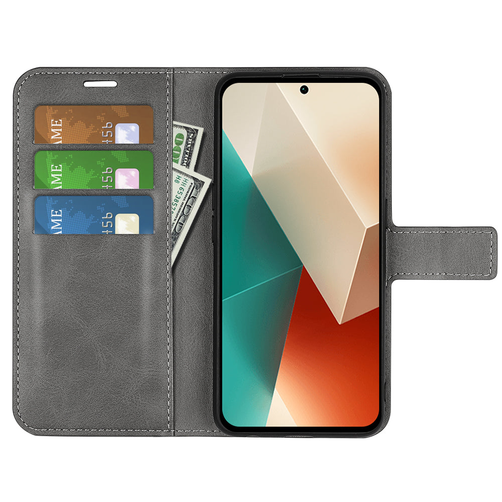 Phone Cover for Xiaomi Redmi Note 13 5G (China) Case Stand PU Leather Calf Texture Phone Shell Wallet - Grey