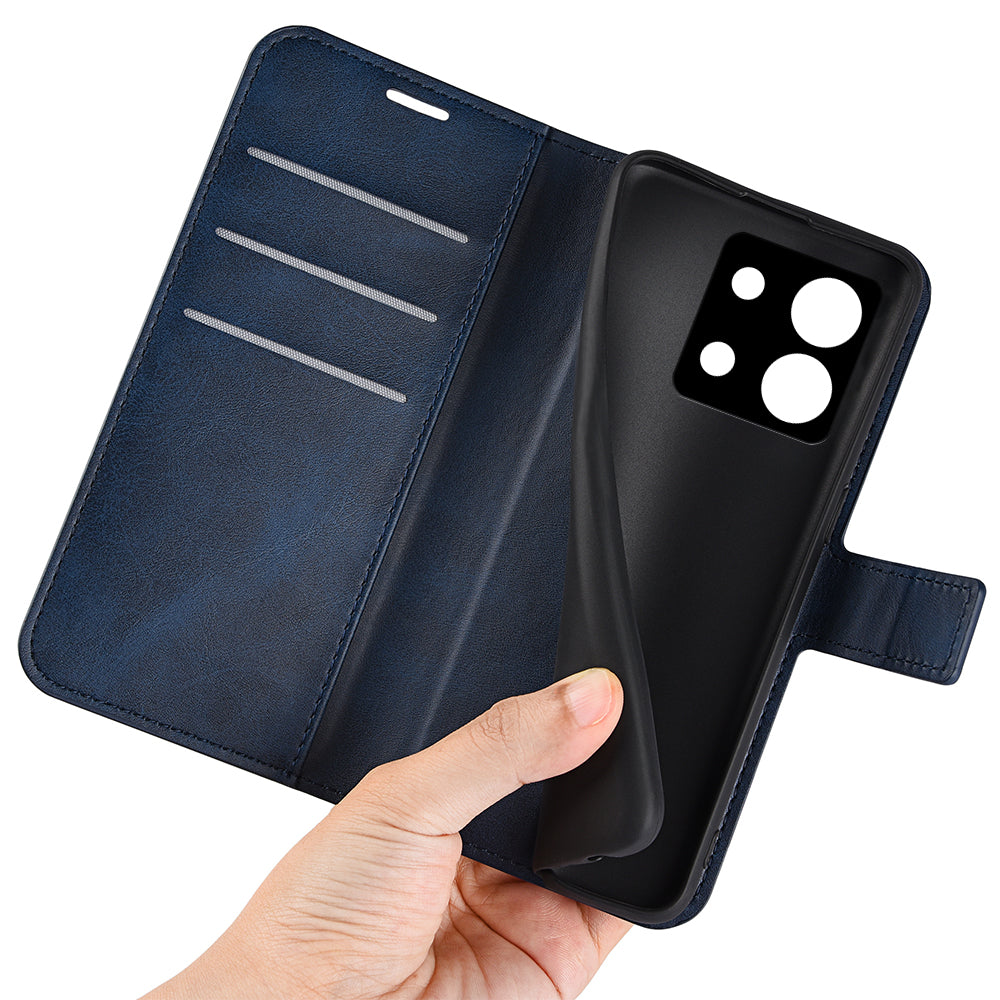 Phone Cover for Xiaomi Redmi Note 13 5G (China) Case Stand PU Leather Calf Texture Phone Shell Wallet - Blue
