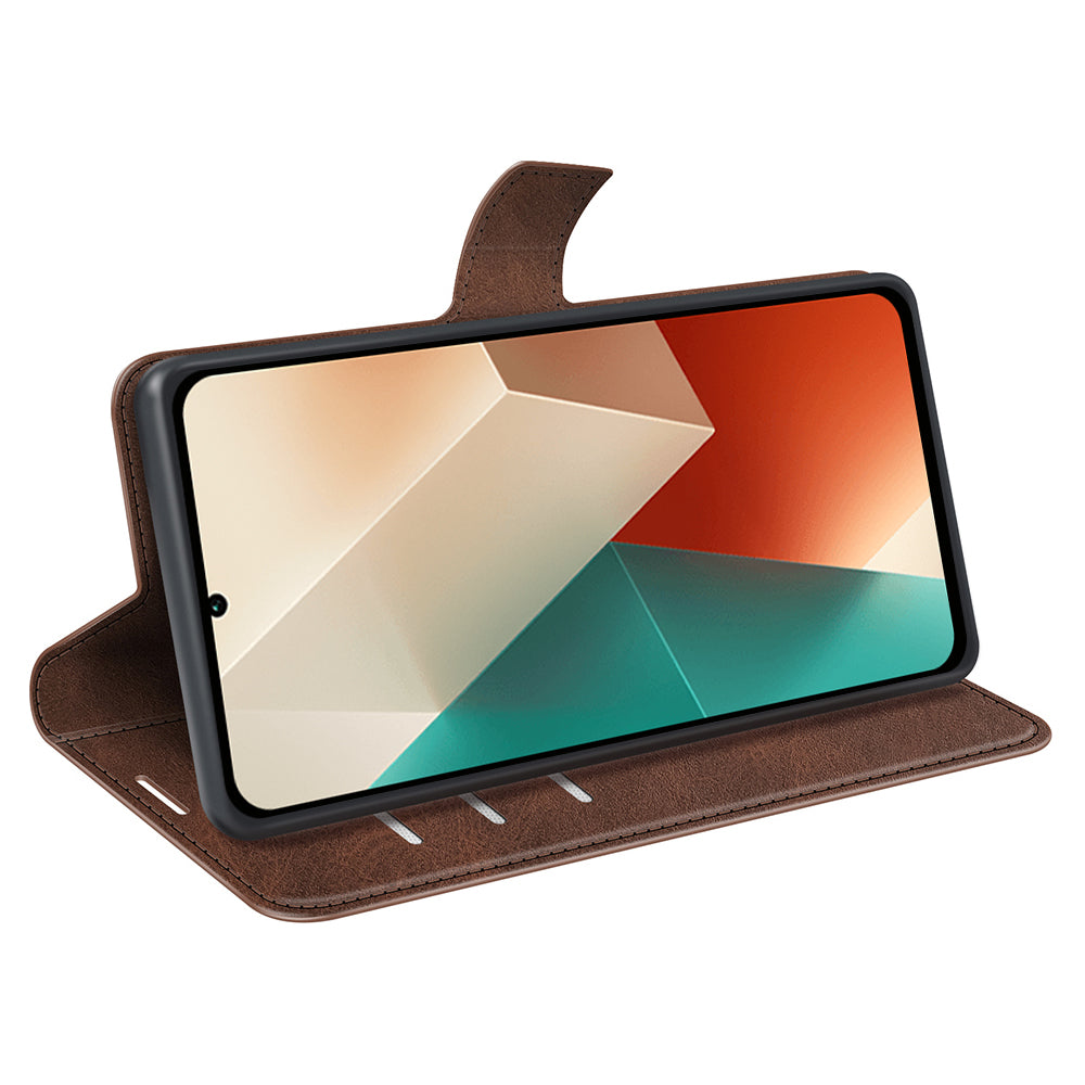 Phone Cover for Xiaomi Redmi Note 13 5G (China) Case Stand PU Leather Calf Texture Phone Shell Wallet - Brown
