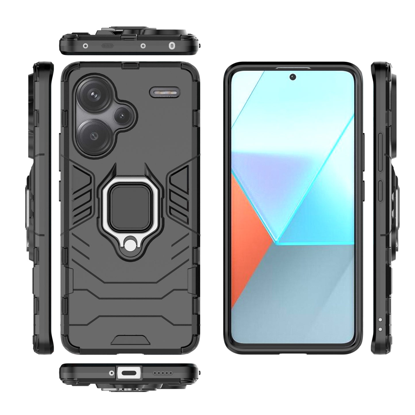 For Xiaomi Redmi Note 13 Pro+ 5G Case Ring Holder Kickstand Phone Back Cover - Black