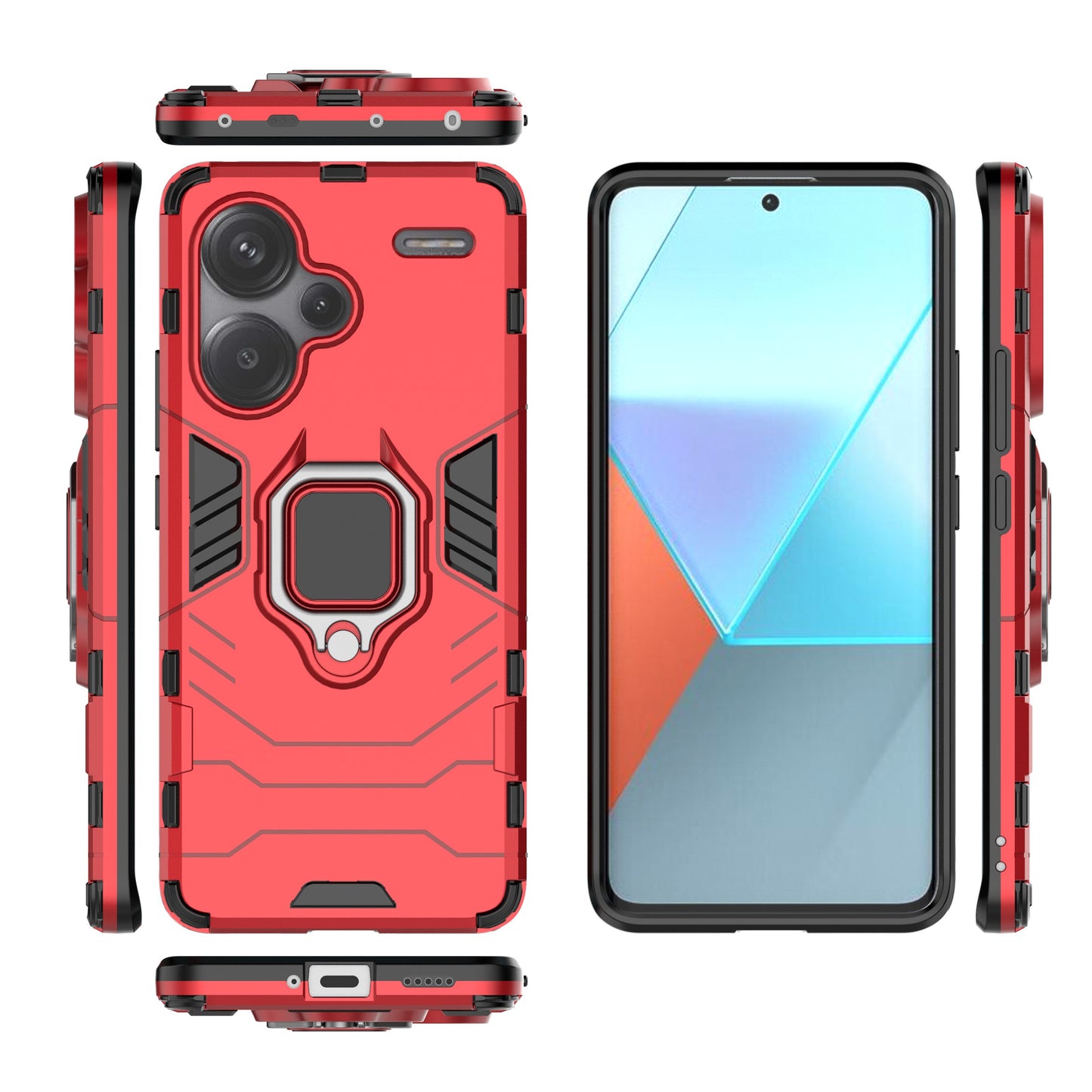 For Xiaomi Redmi Note 13 Pro+ 5G Case Ring Holder Kickstand Phone Back Cover - Red