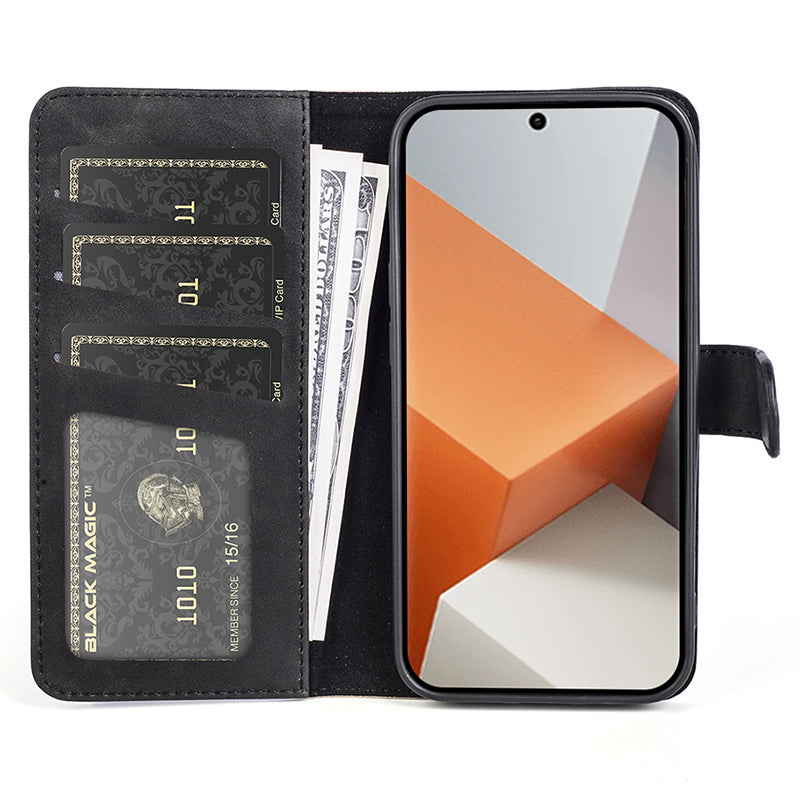 For Xiaomi Redmi Note 13 Pro+ 5G Case Folio Flip PU Leather Wallet Phone Cover - Black