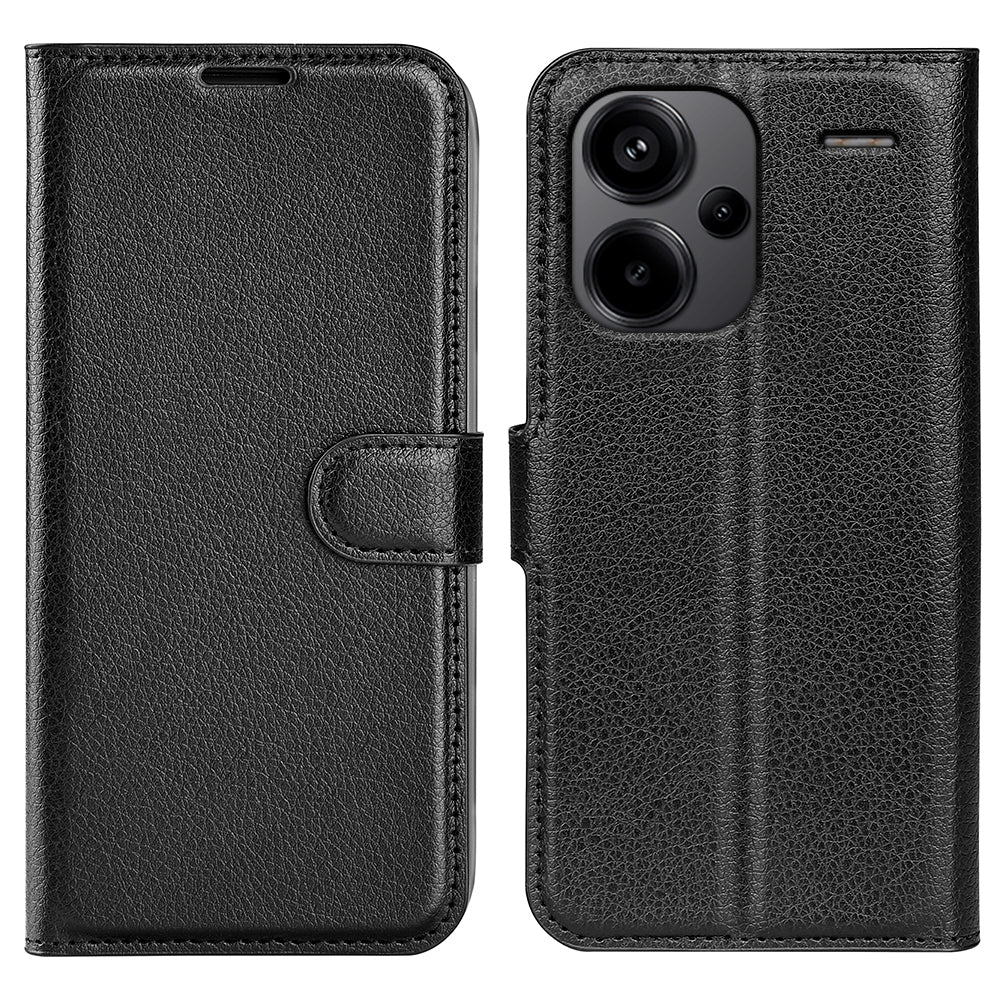 For Xiaomi Redmi Note 13 Pro+ 5G Case Litchi Texture Wallet Stand Leather Phone Shell - Black