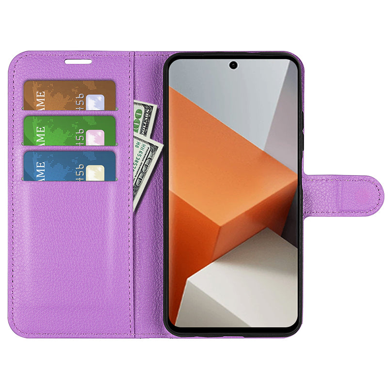For Xiaomi Redmi Note 13 Pro+ 5G Case Litchi Texture Wallet Stand Leather Phone Shell - Purple
