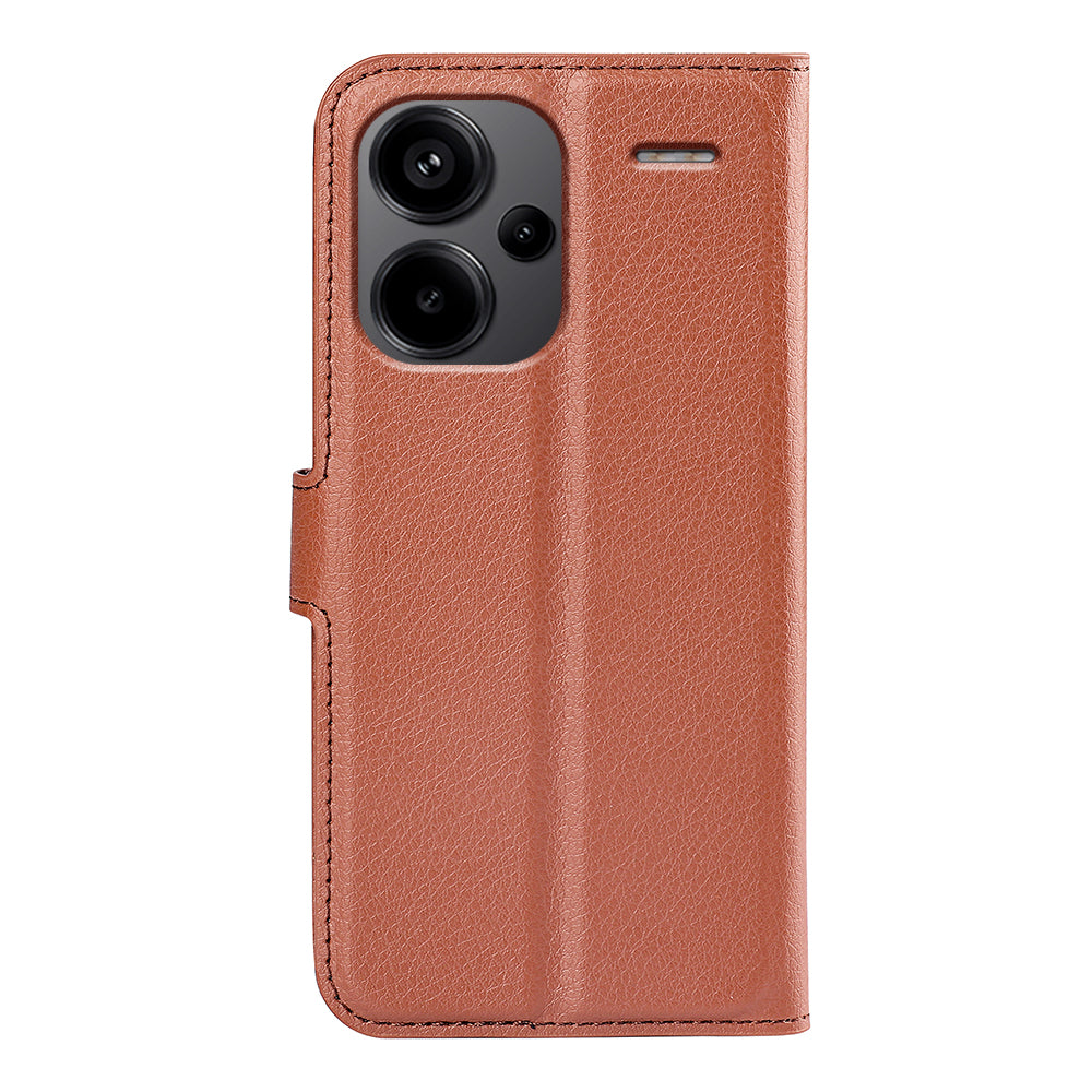 For Xiaomi Redmi Note 13 Pro+ 5G Case Litchi Texture Wallet Stand Leather Phone Shell - Brown