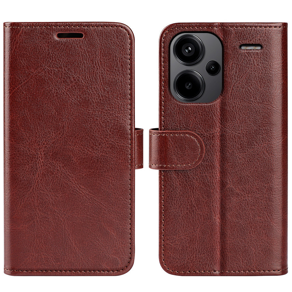 For Xiaomi Redmi Note 13 Pro+ 5G Case PU Leather Magnetic Clasp Phone Cover - Brown