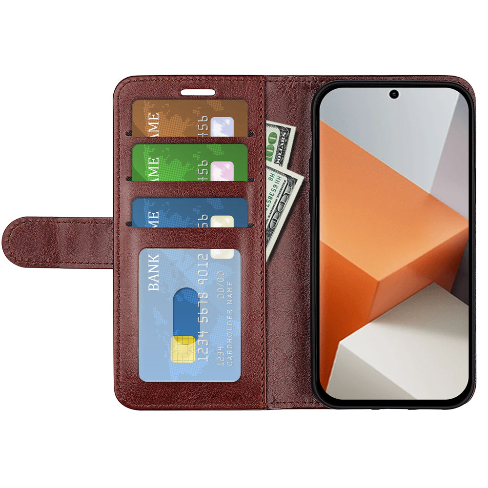 For Xiaomi Redmi Note 13 Pro+ 5G Case PU Leather Magnetic Clasp Phone Cover - Brown
