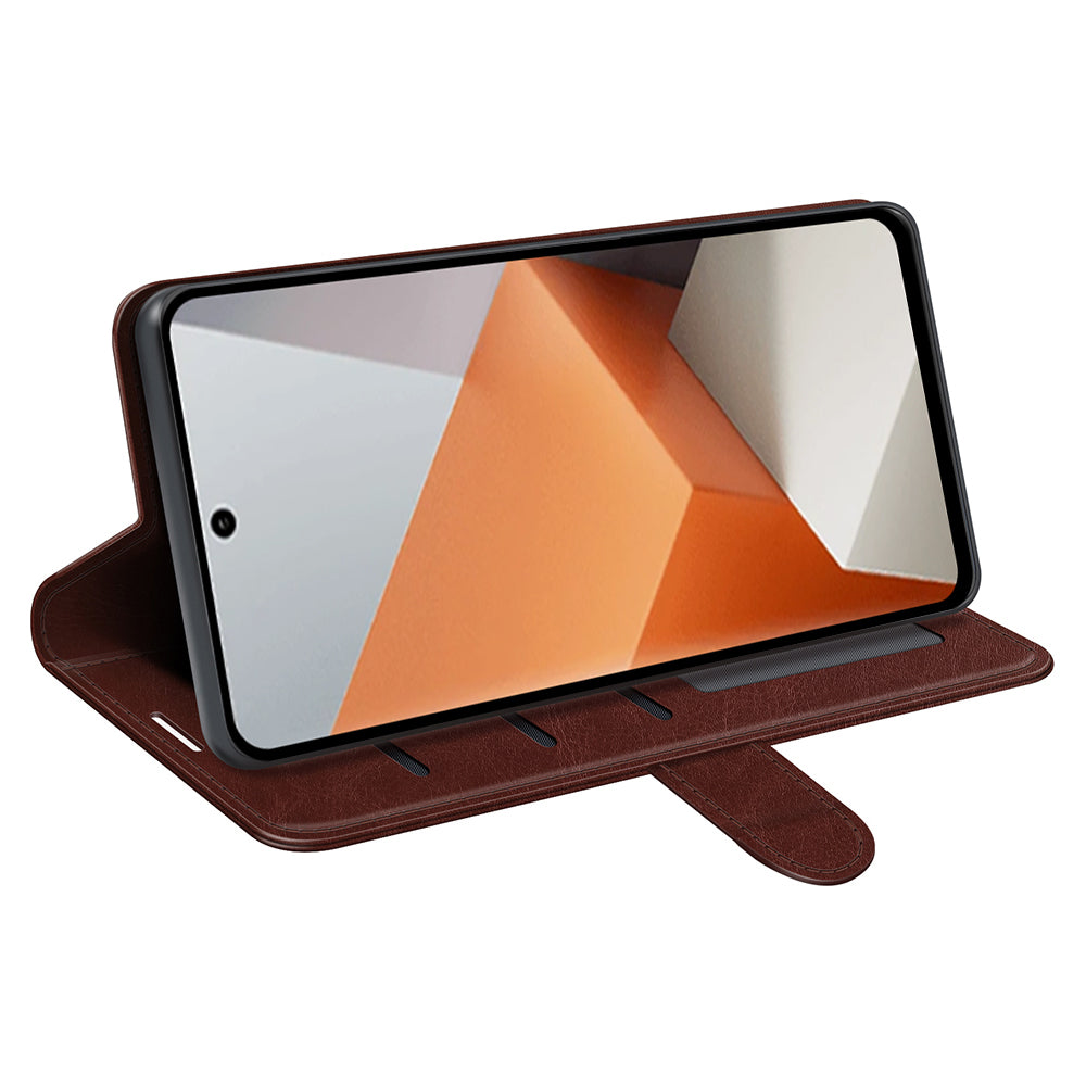 For Xiaomi Redmi Note 13 Pro+ 5G Case PU Leather Magnetic Clasp Phone Cover - Brown