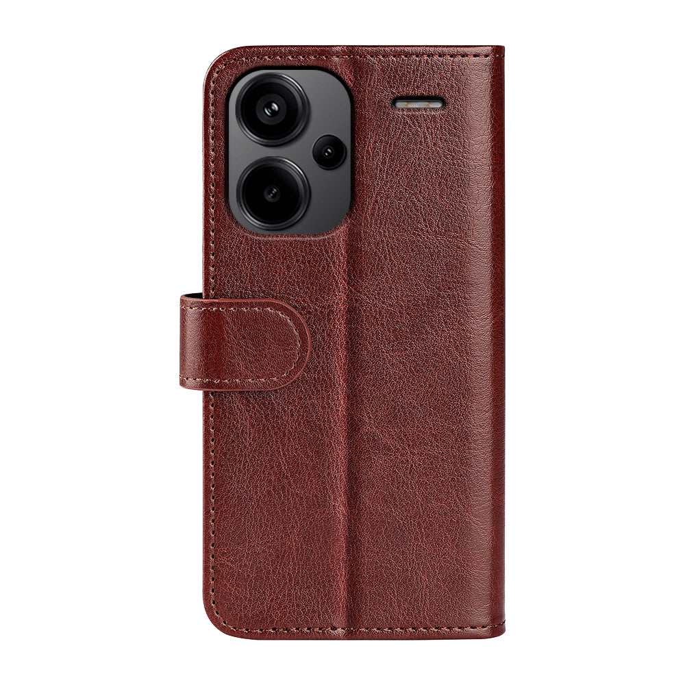 For Xiaomi Redmi Note 13 Pro+ 5G Case PU Leather Magnetic Clasp Phone Cover - Brown