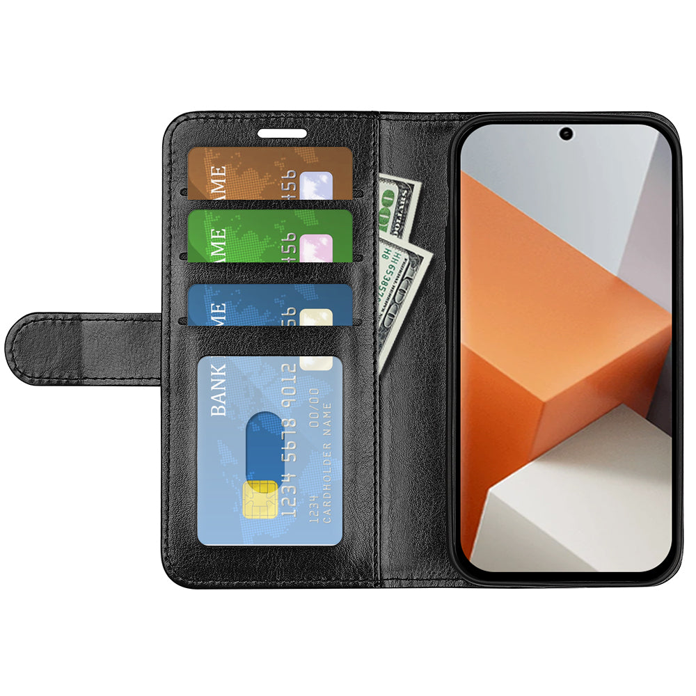 For Xiaomi Redmi Note 13 Pro+ 5G Case PU Leather Magnetic Clasp Phone Cover - Black