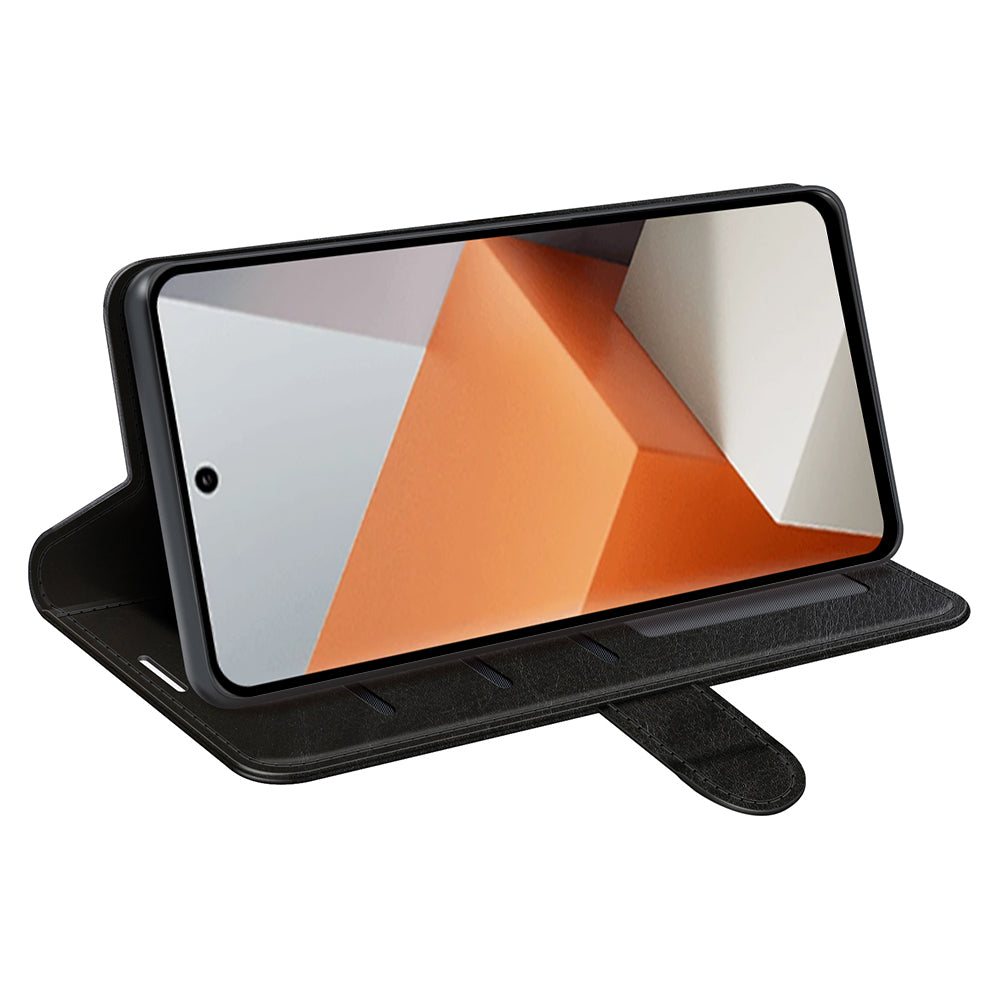 For Xiaomi Redmi Note 13 Pro+ 5G Case PU Leather Magnetic Clasp Phone Cover - Black