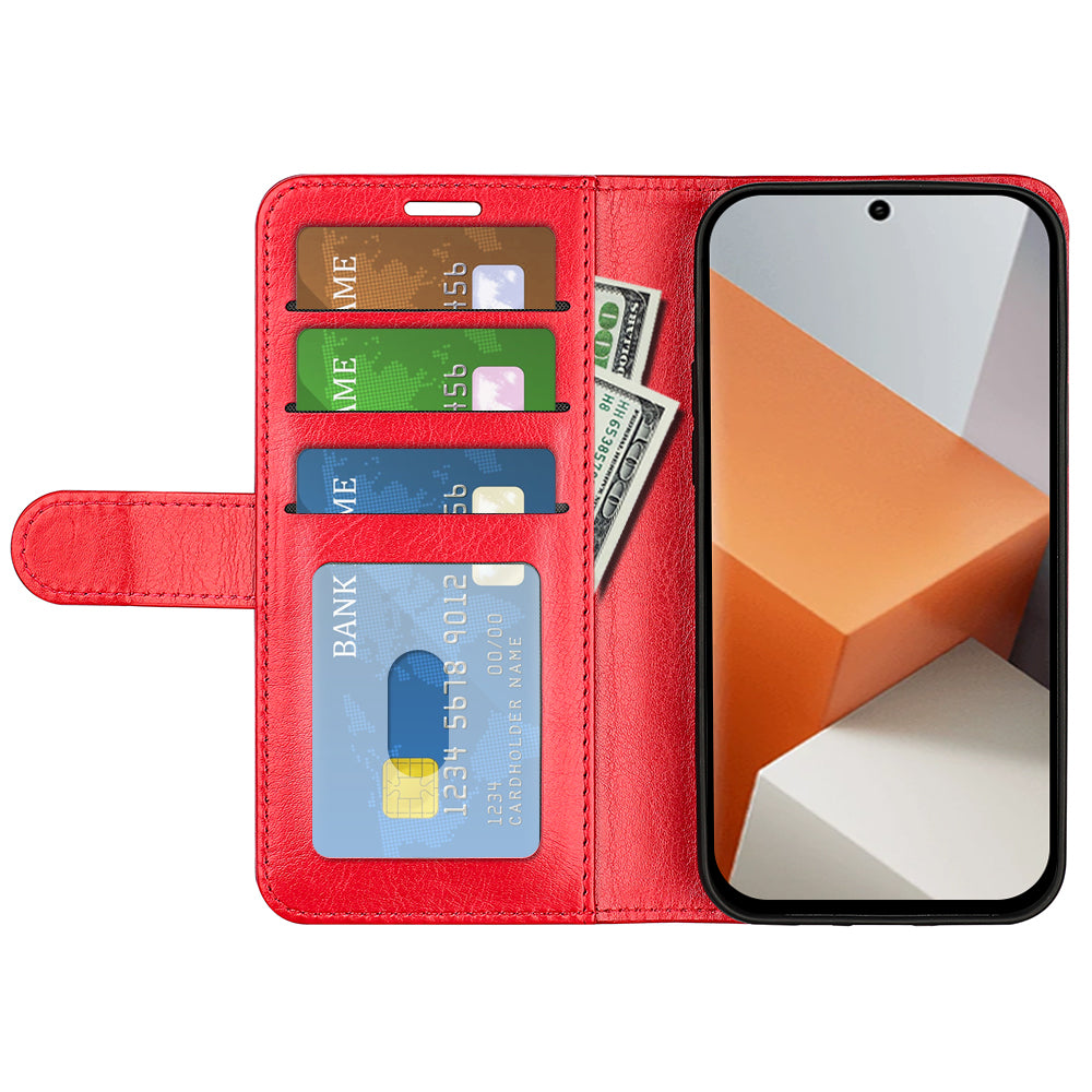 For Xiaomi Redmi Note 13 Pro+ 5G Case PU Leather Magnetic Clasp Phone Cover - Red