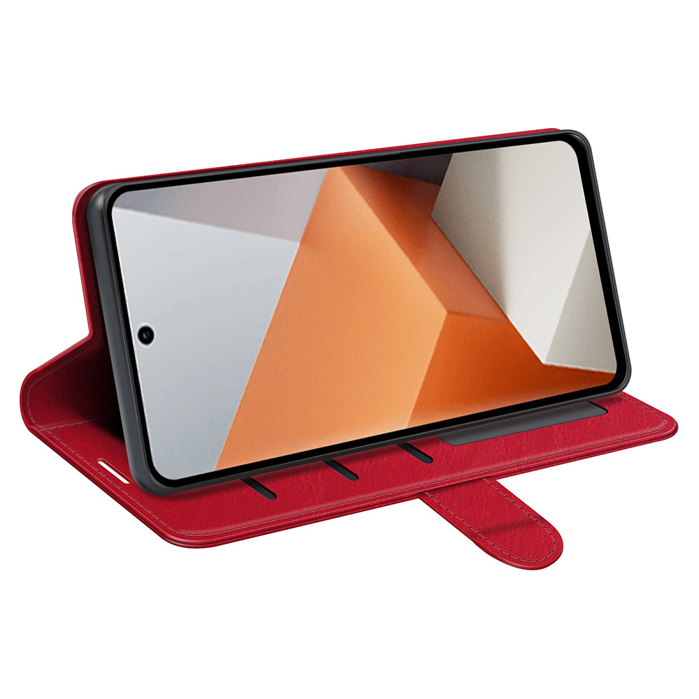 For Xiaomi Redmi Note 13 Pro+ 5G Case PU Leather Magnetic Clasp Phone Cover - Red