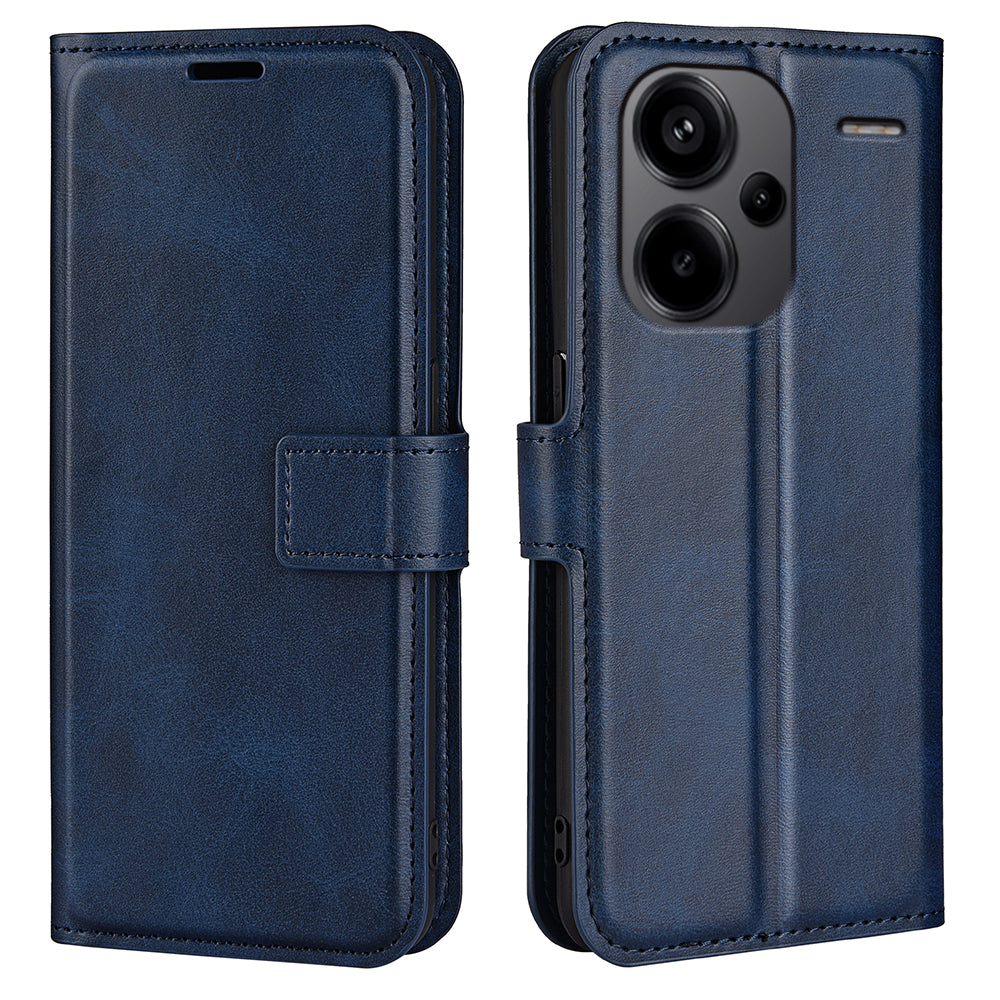 For Xiaomi Redmi Note 13 Pro+ 5G Case PU Leather Calf Texture Phone Stand Cover - Blue